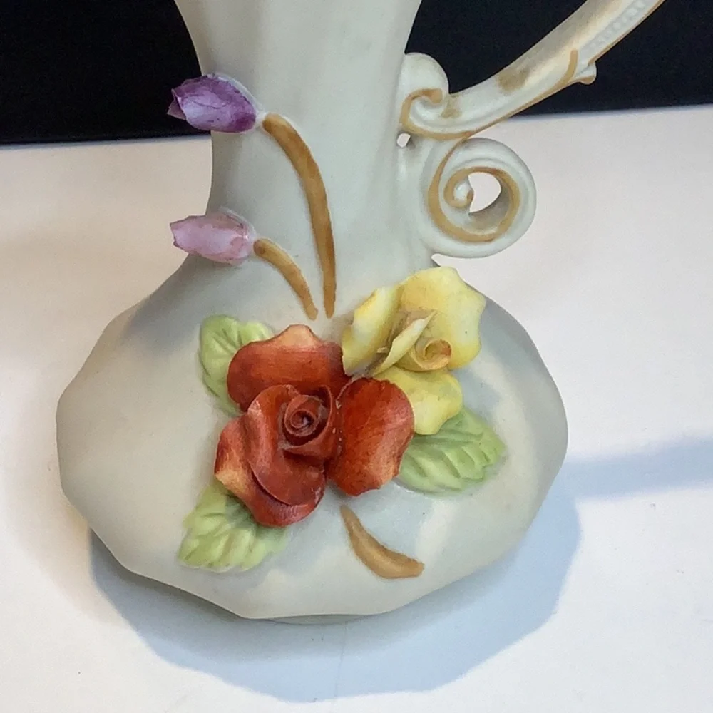 Vintage Capodimonte Small Porcelain Flower Pitcher Made in Italy 5 Inches
